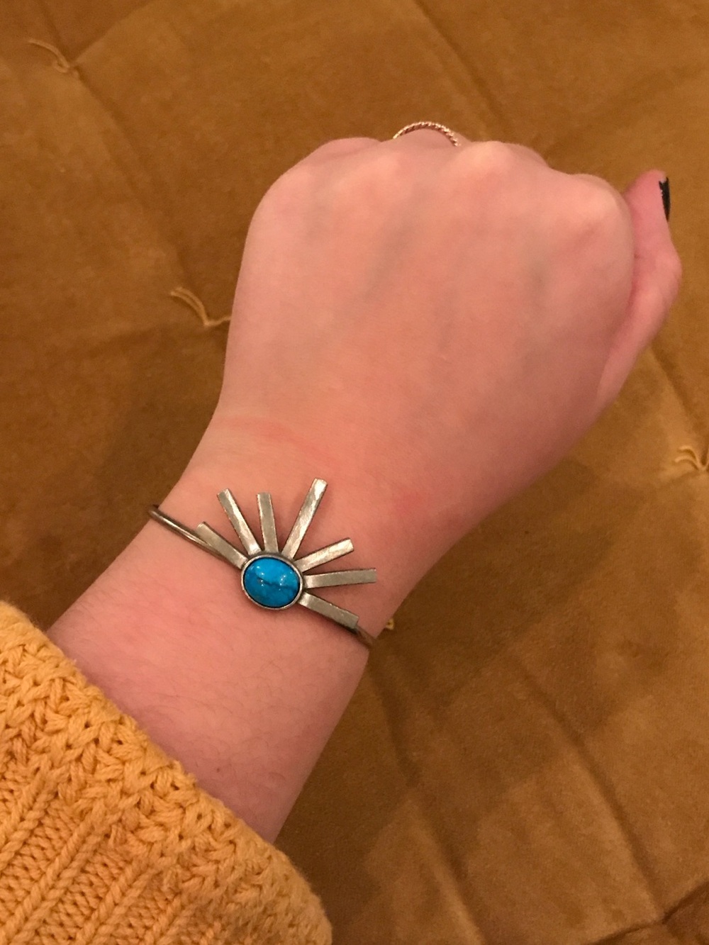 The 2Bandits Silver Sunburst Cuff Bracelet with Blue Stone